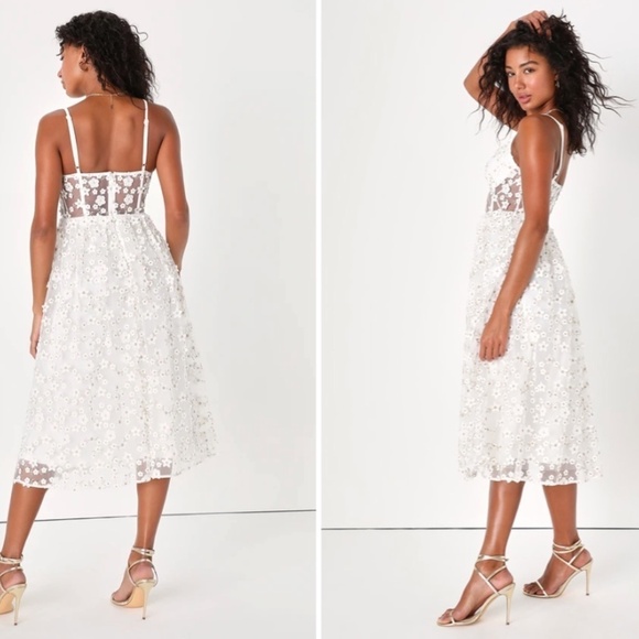 LULU's Bridal Shower Romantic Reception Sexy Bustier Corset Floral Midi Dress - Picture 3 of 5